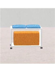 Edera Panca Modulo Base Rettangolare 71X45h43cm Con Ruote, 2 Cuscini Celesti E Pouf -   K-A.Pnc.Rtl.RSct3Stf.Sa.X