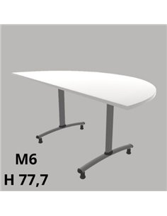 Tavolo Tiglio Piano Fisso Semicerchio 180Xr90cm H77,7Cm,Gambe Grigie Piedini,Piano In Melamina Bianca T.Ml.M.F.180R90.M6fgc.Bb