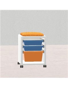 Edera Panca Modulo Base Rettangolare 36,5X45h43cm Con Ruote, 3 Contenitori E Cuscino Arancione K-A.Pnc.Rts.RSct3Stf.Sa.X
